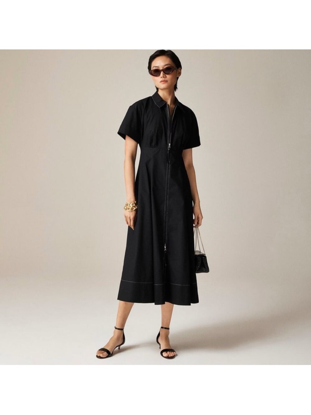 J. Crew Black Zip-Front Midi Shirt Dress